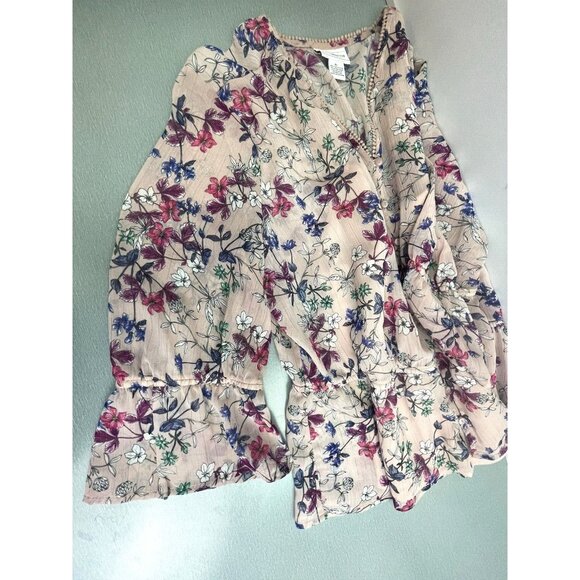 LIZ CLAIBORNE Petite Blouse Women's Floral Sheer Button up W/ cami PL - Picture 8 of 14